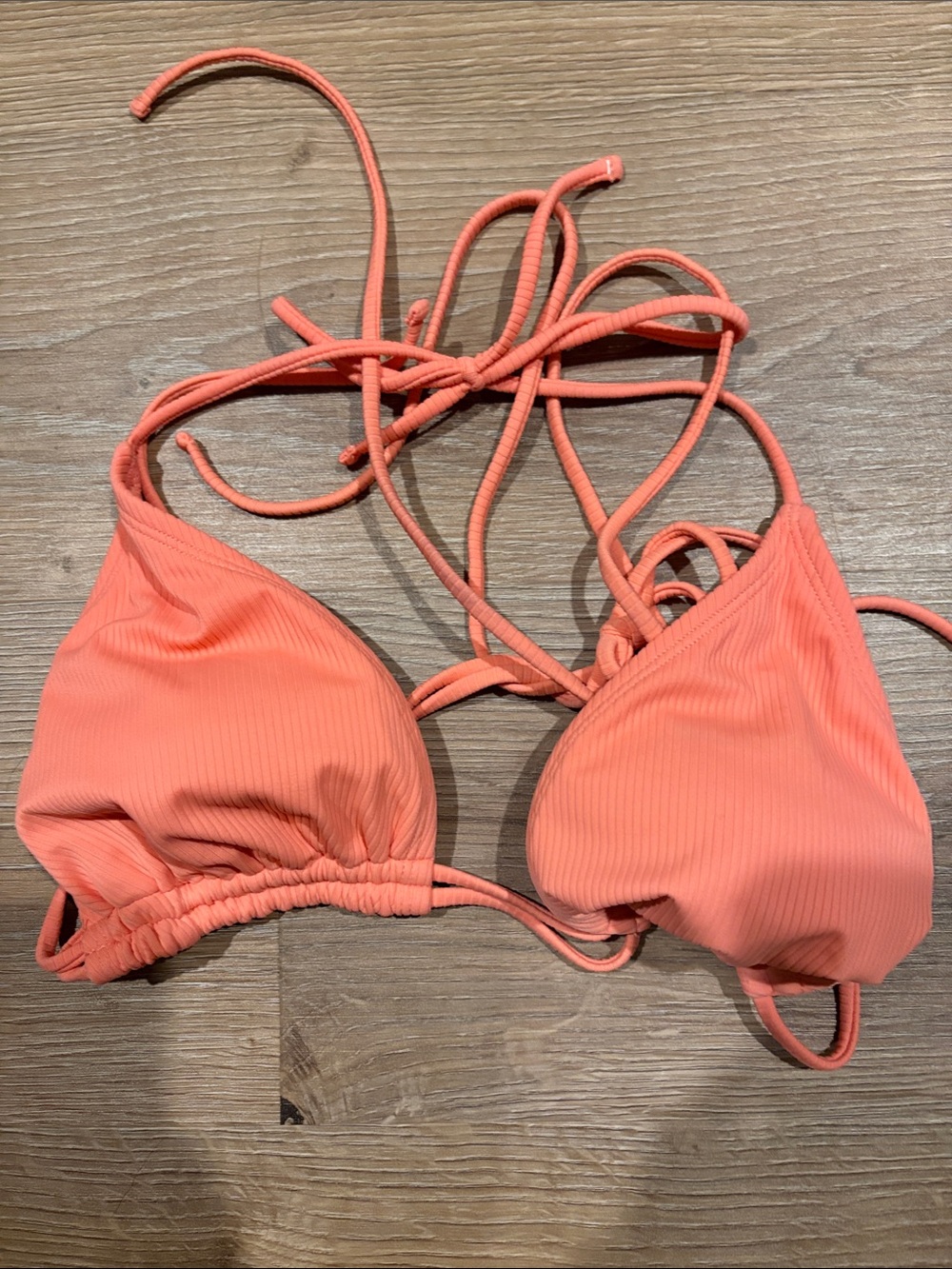 3/$20! Forever 21 Coral Orange Large Ribbed Tie-Detail Bikini Top Strappy top